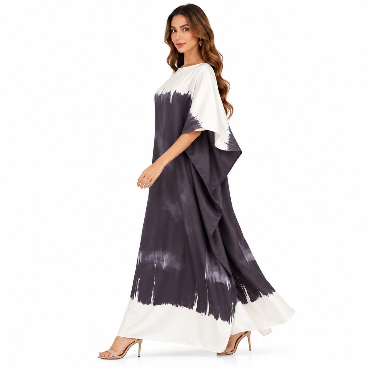 Off White Charcoal Brushstroke Baju Kaftan