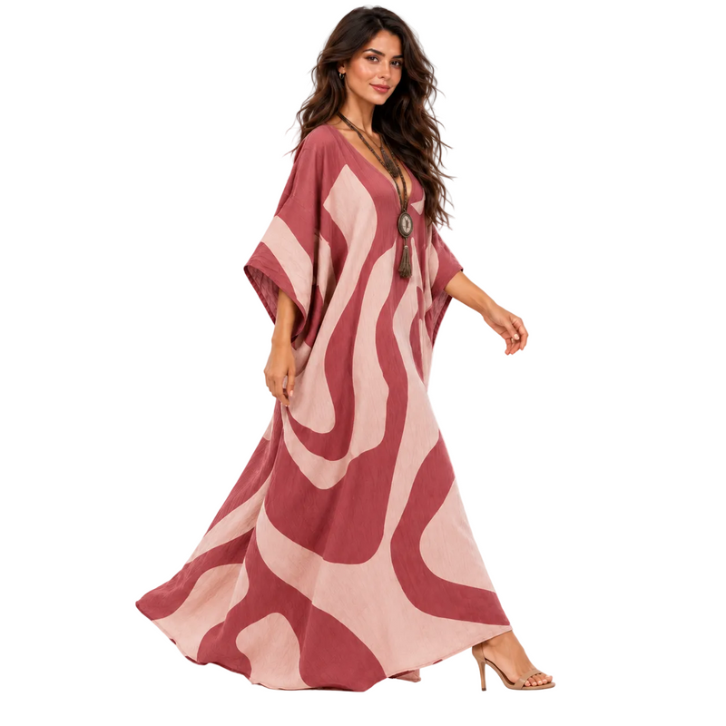Elegant Rose Abstract Printed Linen Kaftan-3