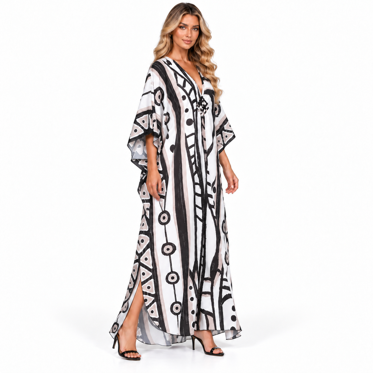 Abstract Geometric Print Elegant Modern Kaftan-3