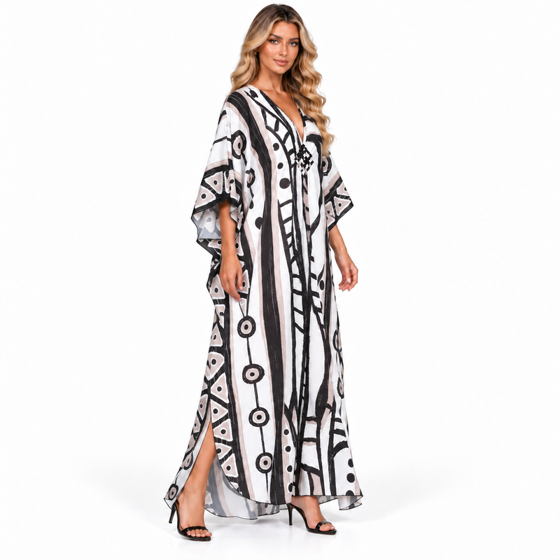 Abstract Geometric Print Elegant Modern Kaftan-3