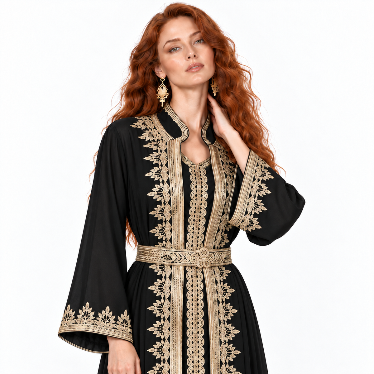 Black Gold Embroidered Elegant Lebaran Kaftan-4