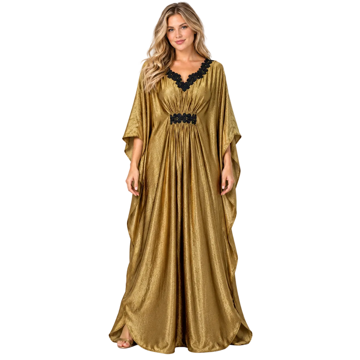 Golden Black Lace Embellished Silk Satin Kaftan-1