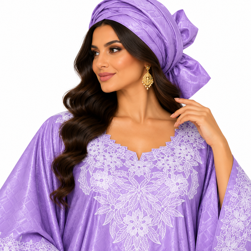 Lavender White Embroidered Luxury Kaftan-4