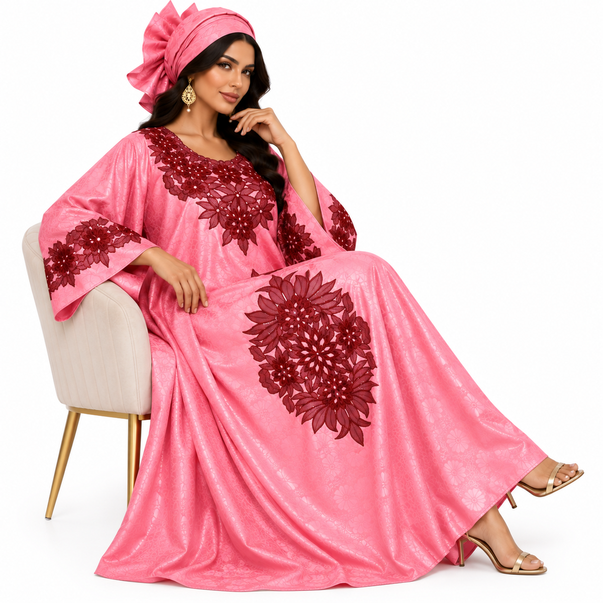 Pink Burgundy Embroidered Luxury Baju Kaftan