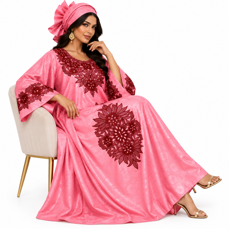Pink Burgundy Embroidered Luxury Kaftan-2