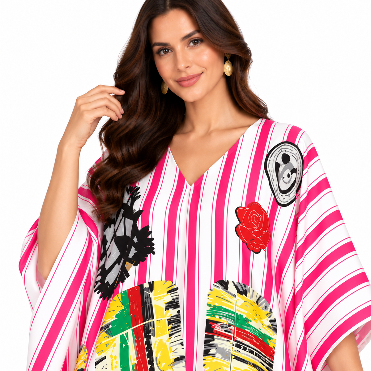 Pink White Striped Artistic Women’s Kaftan-4