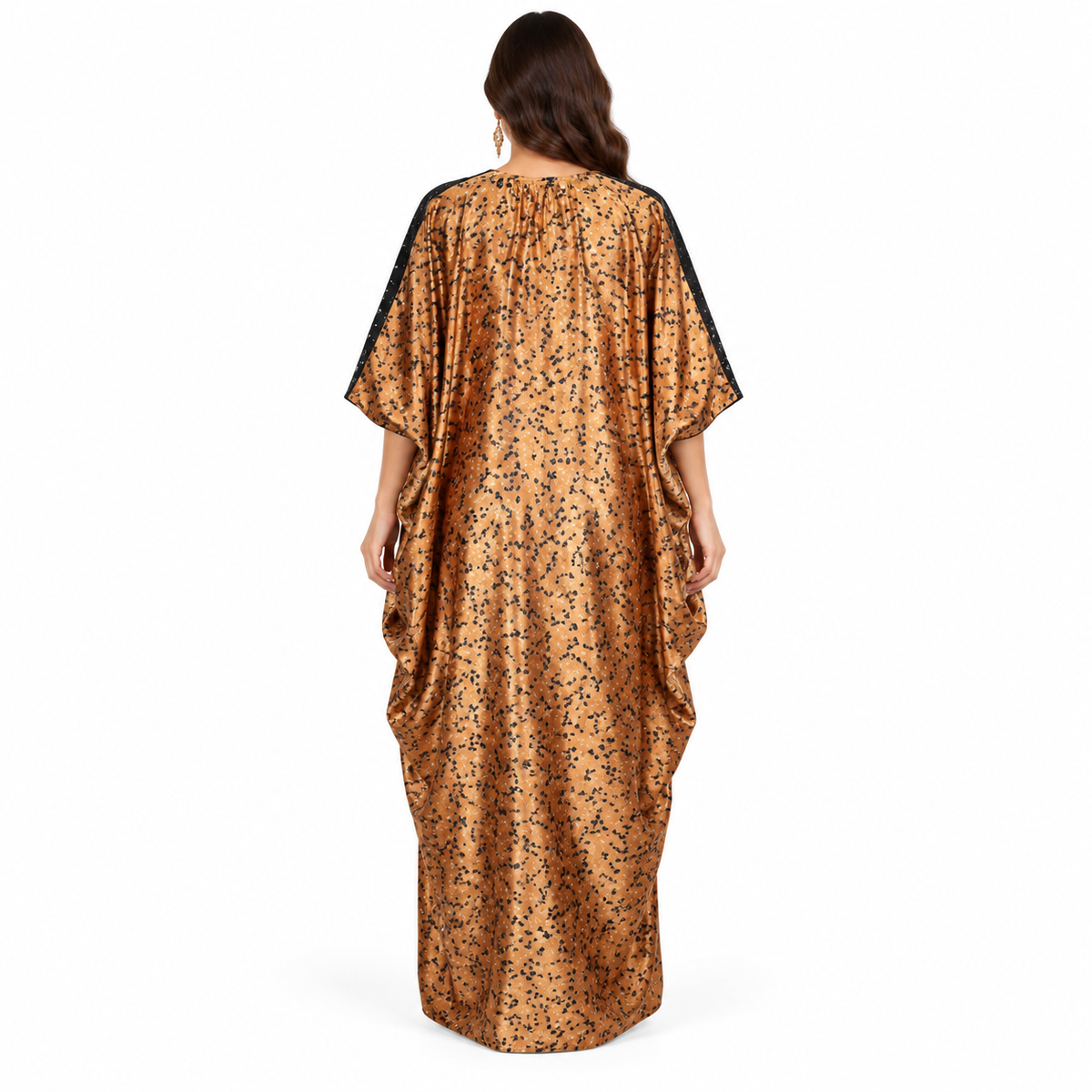 Brown Black Printed Satin Kaftan Dress-4
