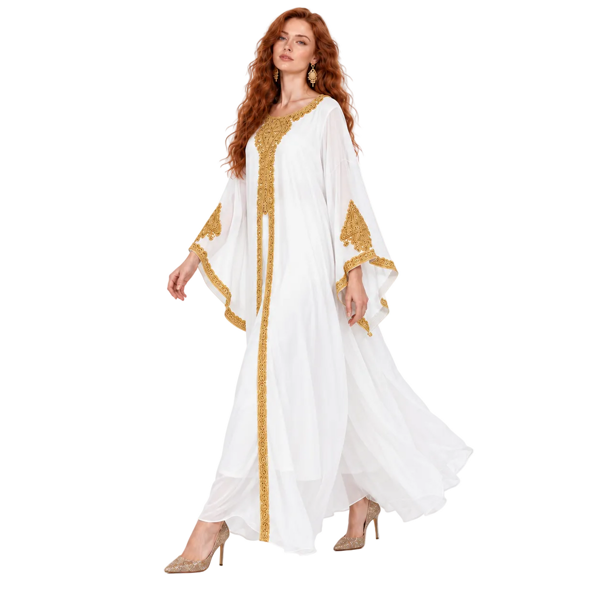 White Gold Embroidered Elegant Lebaran Kaftan-3