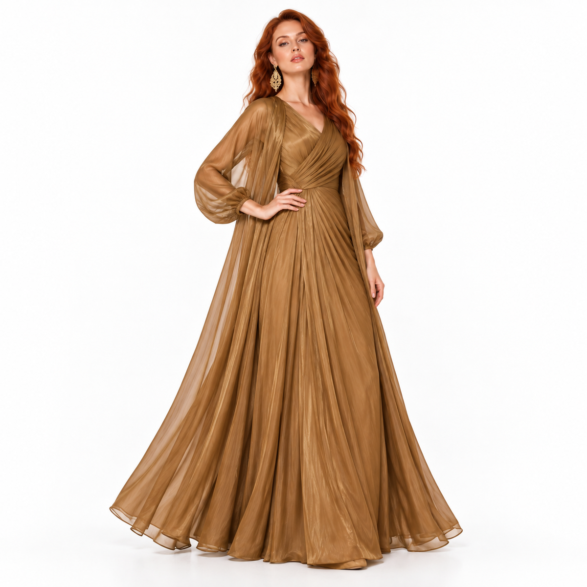 Elegant Light Coffee Flowing Lebaran Kaftan-3