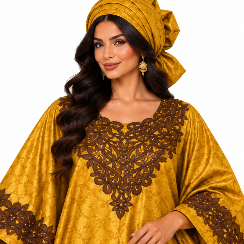 Mustard Brown Embroidered Moroccan Luxury Kaftan-3