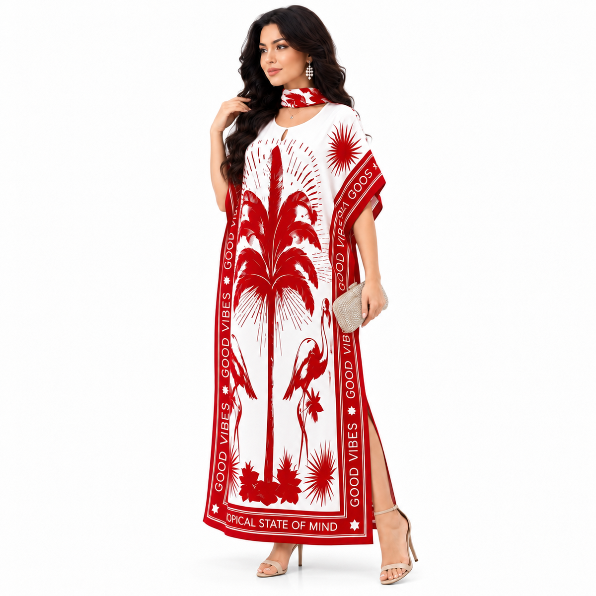 Red Print Relaxed Women’s Kaftan Dress-2