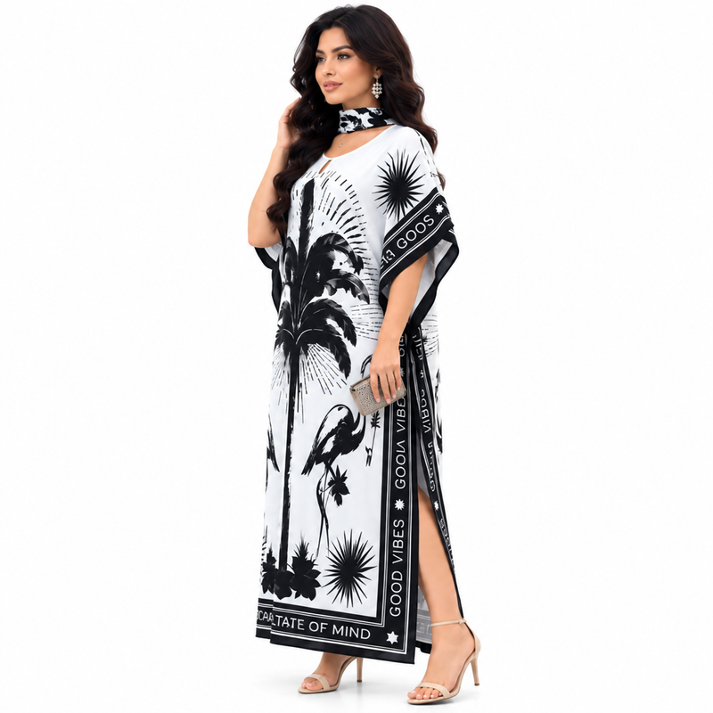 Elegant Black Print Women’s Kaftan Dress-2