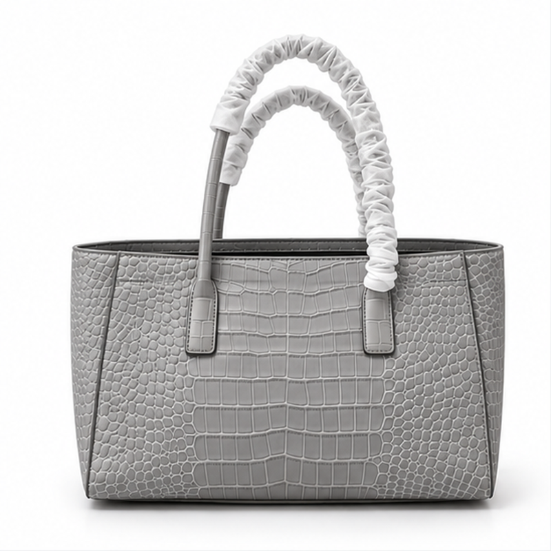 Grey Crocodile Texture Structured Tote Handbag-2