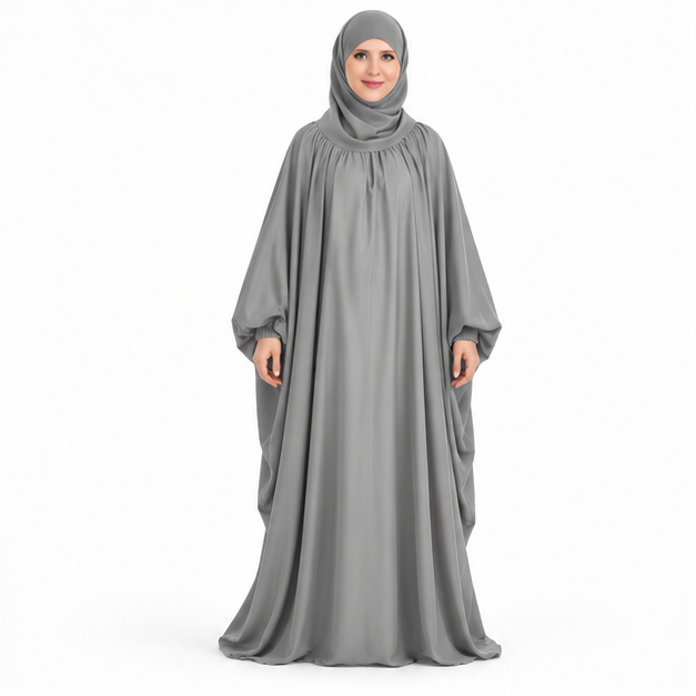 Elegant Grey Loose Fit Women's Jilbab-1