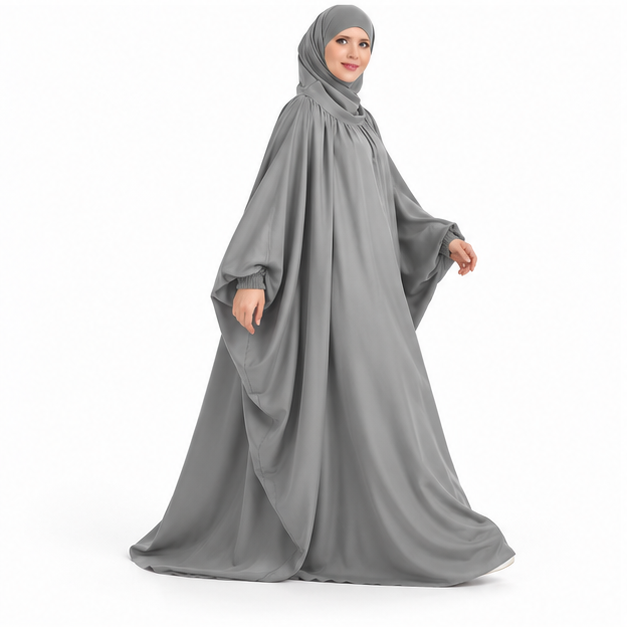 Elegant Grey Loose Fit Women's Jilbab