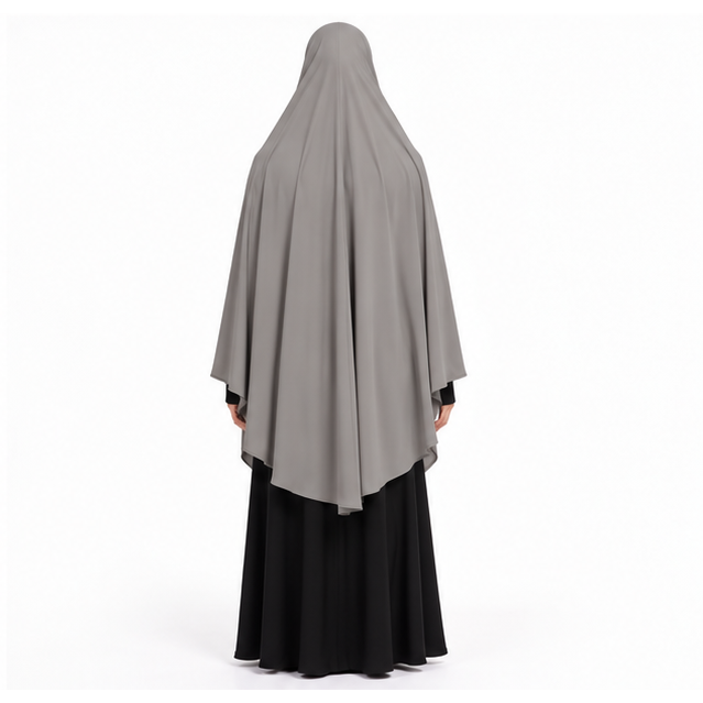 Elegant Grey Flowing Modest Women's Khimar-4