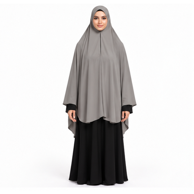 Elegant Grey Flowing Modest Women's Khimar-1