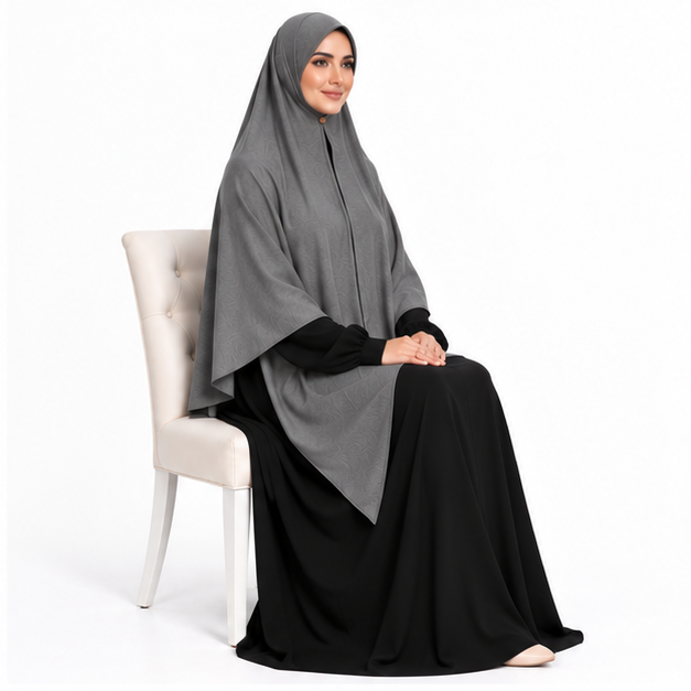 Elegant Grey Full Coverage Women's Khimar-3