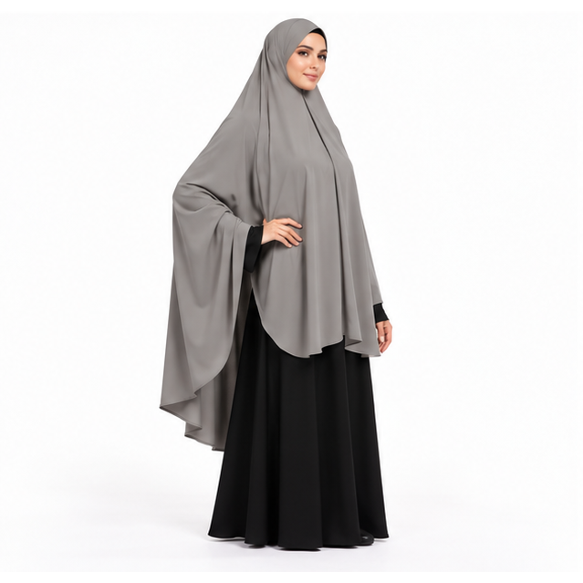 Elegant Grey Flowing Modest Women's Khimar-3