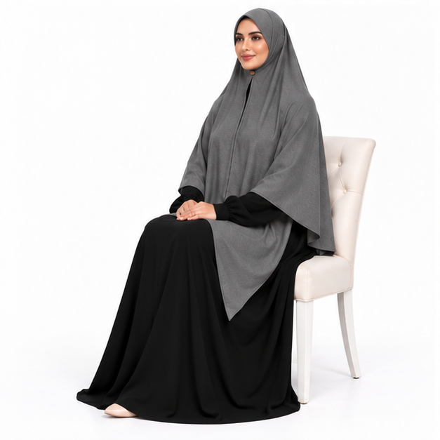 Elegant Grey Full Coverage Women's Khimar-2