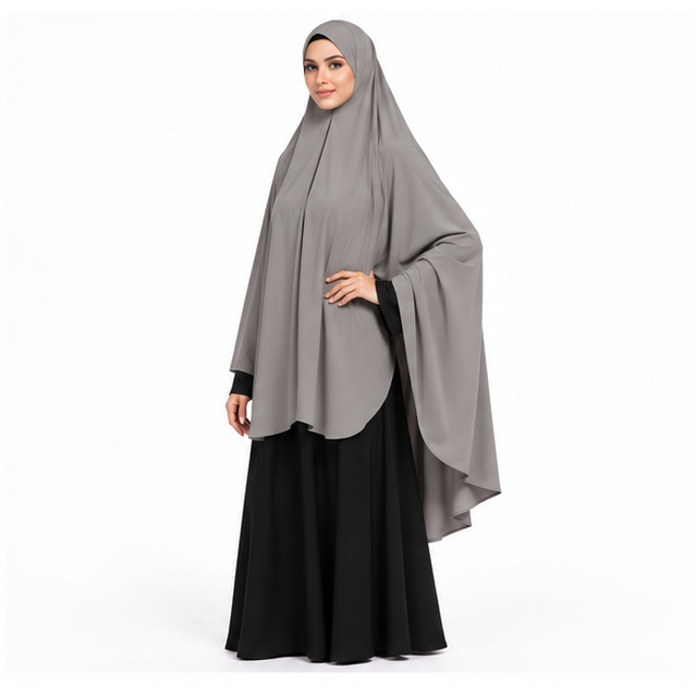 Elegant Grey Flowing Modest Women's Khimar-2