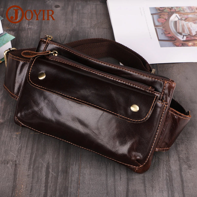 JOYIR Cow Leather Men Waist Bag Vintage Small Fanny Pack Male Belt Pouch Bag Casual Cell Phone Chest Bag for Travel Running -1