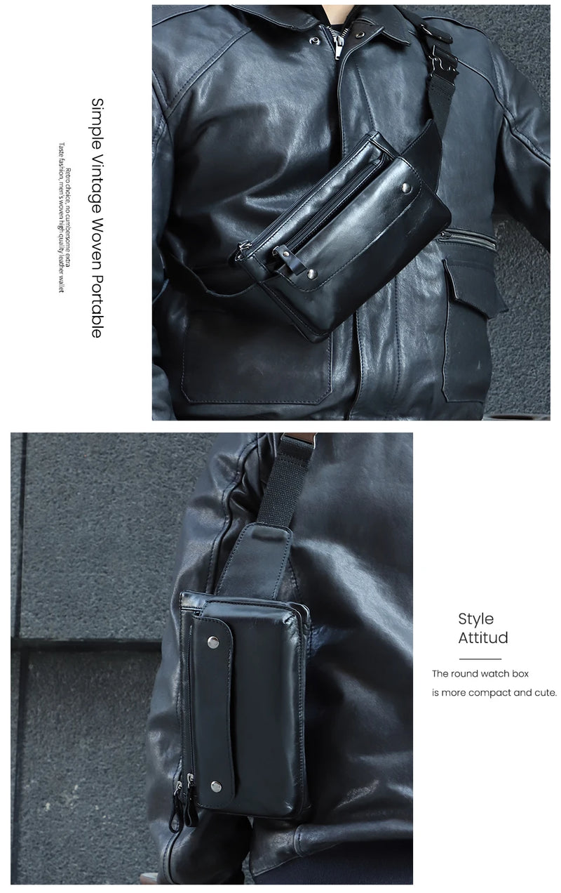 JOYIR Cow Leather Men Waist Bag Vintage Small Fanny Pack Male Belt Pouch Bag Casual Cell Phone Chest Bag for Travel Running -14