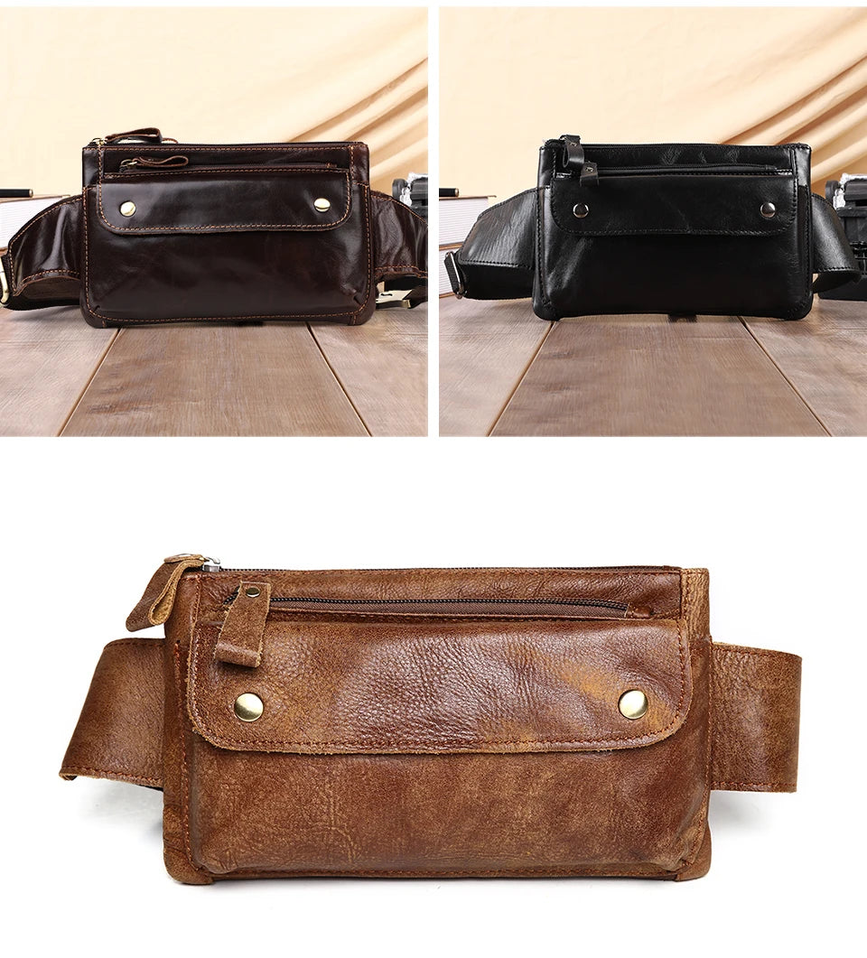 JOYIR Cow Leather Men Waist Bag Vintage Small Fanny Pack Male Belt Pouch Bag Casual Cell Phone Chest Bag for Travel Running -16