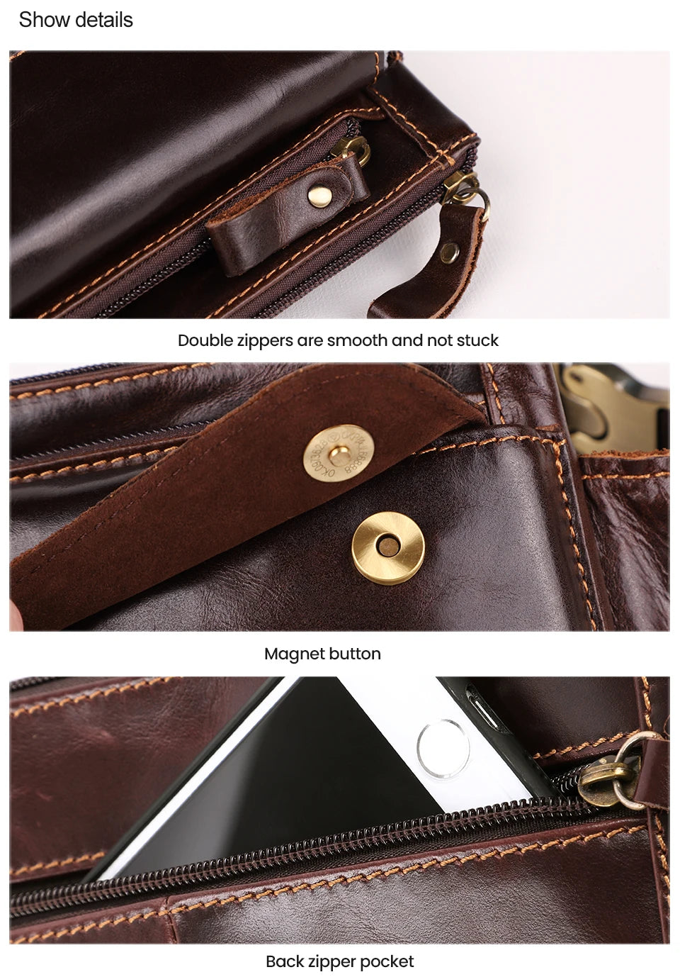 JOYIR Cow Leather Men Waist Bag Vintage Small Fanny Pack Male Belt Pouch Bag Casual Cell Phone Chest Bag for Travel Running -19