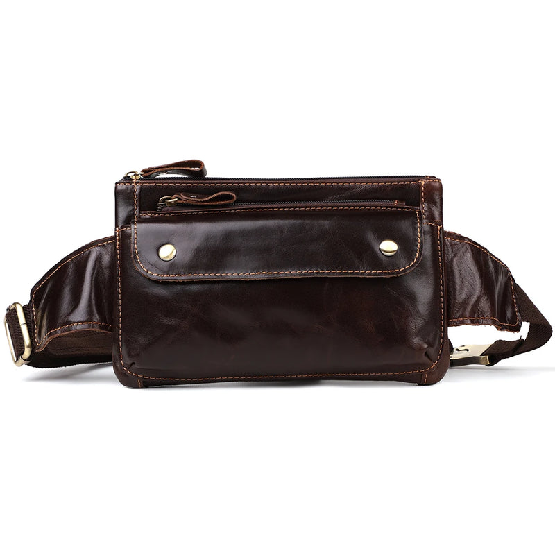 JOYIR Cow Leather Men Waist Bag Vintage Small Fanny Pack Male Belt Pouch Bag Casual Cell Phone Chest Bag for Travel Running -24