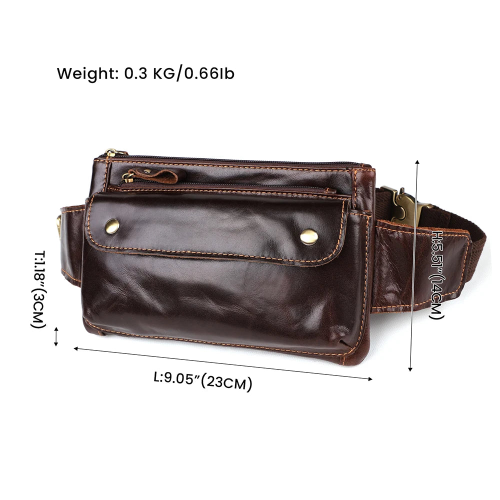 JOYIR Cow Leather Men Waist Bag Vintage Small Fanny Pack Male Belt Pouch Bag Casual Cell Phone Chest Bag for Travel Running -6