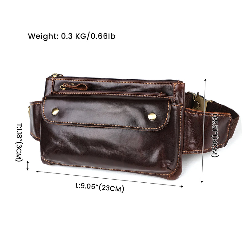 JOYIR Cow Leather Men Waist Bag Vintage Small Fanny Pack Male Belt Pouch Bag Casual Cell Phone Chest Bag for Travel Running -6