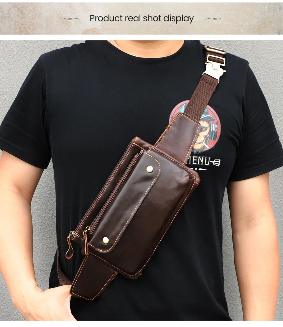 JOYIR Cow Leather Men Waist Bag Vintage Small Fanny Pack Male Belt Pouch Bag Casual Cell Phone Chest Bag for Travel Running -12