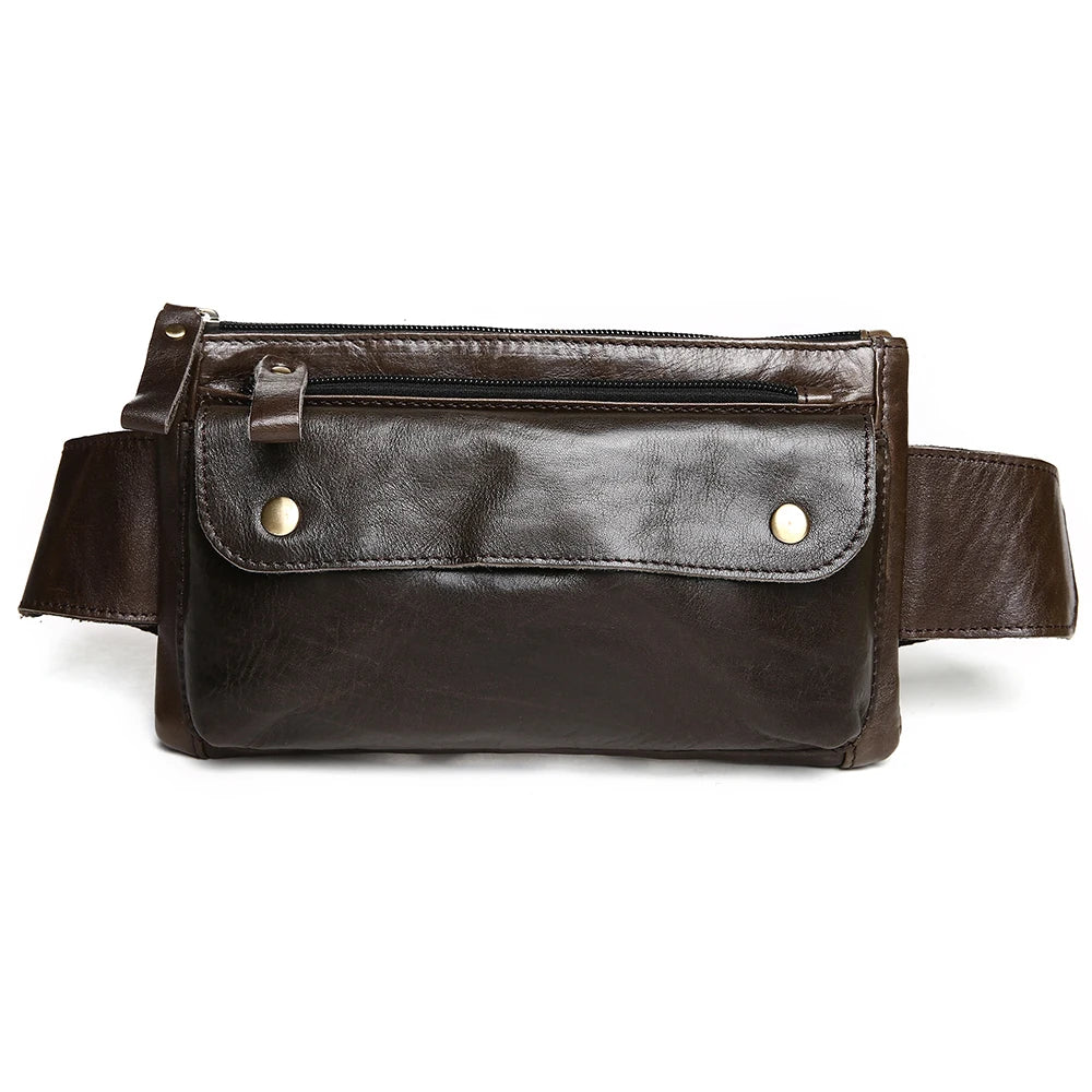 JOYIR Cow Leather Men Waist Bag Vintage Small Fanny Pack Male Belt Pouch Bag Casual Cell Phone Chest Bag for Travel Running -25
