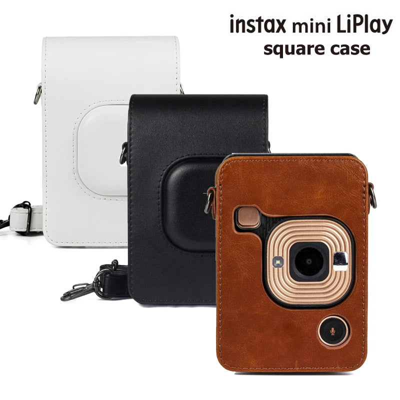 For FUJIFILM Instax Mini Liplay Hybird Instant Film Camera Retro PU Leather Case Carry Shoulder Bag Black Brown White-1