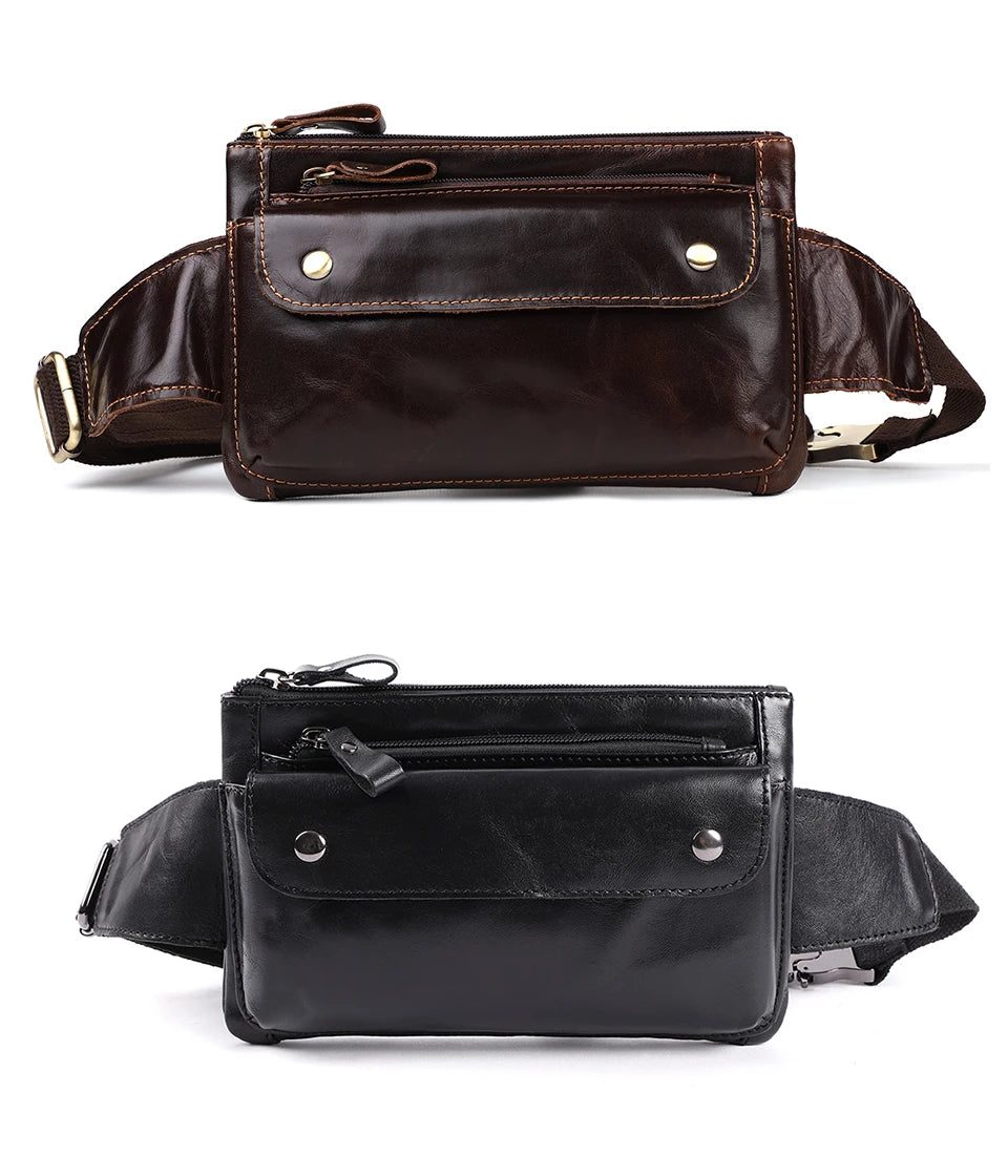 JOYIR Cow Leather Men Waist Bag Vintage Small Fanny Pack Male Belt Pouch Bag Casual Cell Phone Chest Bag for Travel Running -18