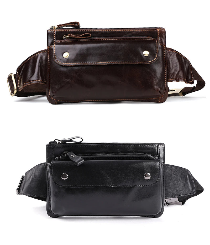 JOYIR Cow Leather Men Waist Bag Vintage Small Fanny Pack Male Belt Pouch Bag Casual Cell Phone Chest Bag for Travel Running -18