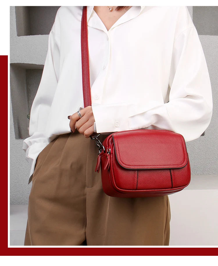 Genuine Leather Women's Casual Fashion Bag Women Messenger Bag Small Shoulder Bag Crossbody Bags for Real Cowhide Women Handbags-12