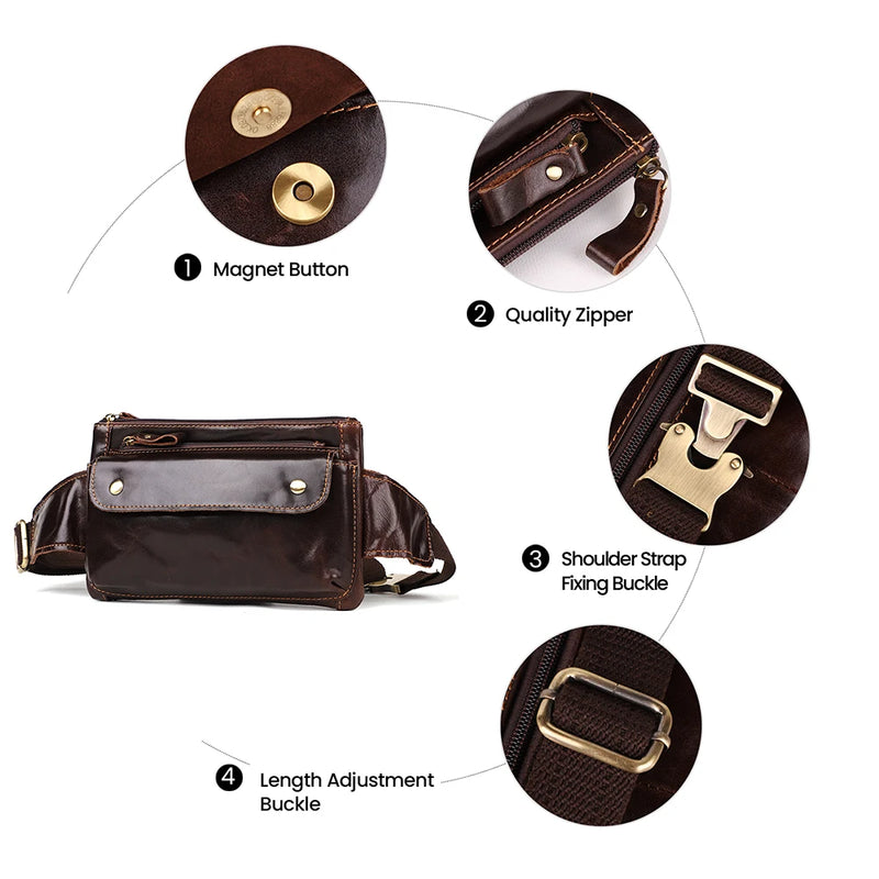 JOYIR Cow Leather Men Waist Bag Vintage Small Fanny Pack Male Belt Pouch Bag Casual Cell Phone Chest Bag for Travel Running -5