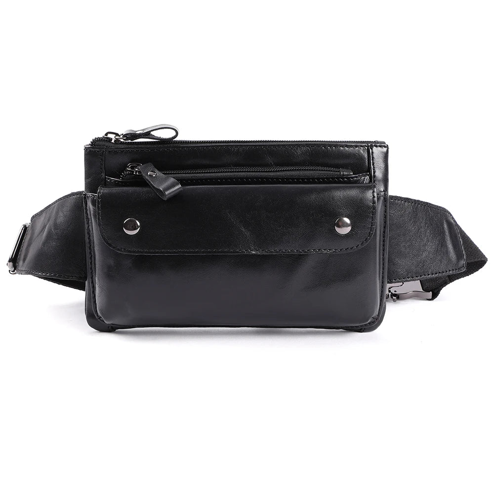 JOYIR Cow Leather Men Waist Bag Vintage Small Fanny Pack Male Belt Pouch Bag Casual Cell Phone Chest Bag for Travel Running -22