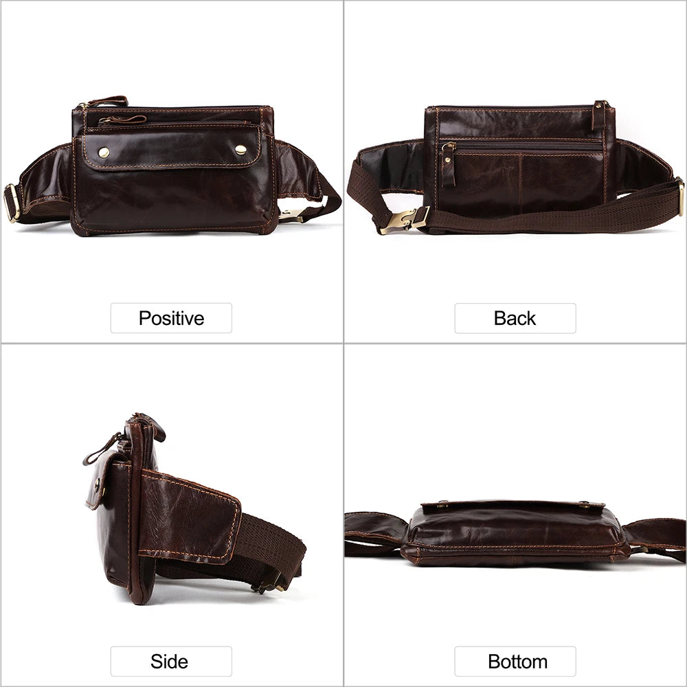 JOYIR Cow Leather Men Waist Bag Vintage Small Fanny Pack Male Belt Pouch Bag Casual Cell Phone Chest Bag for Travel Running 