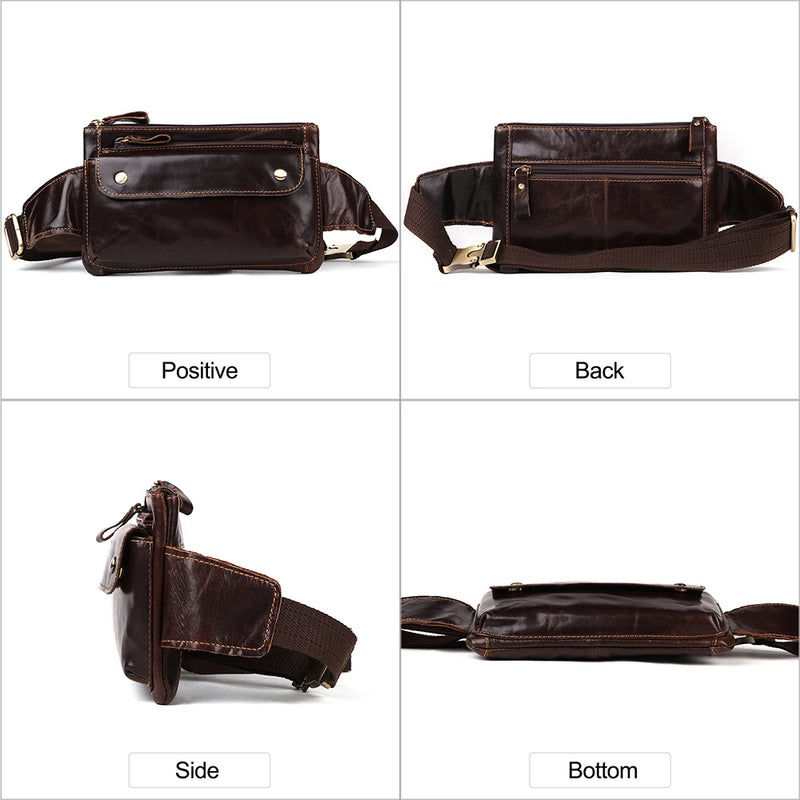 JOYIR Cow Leather Men Waist Bag Vintage Small Fanny Pack Male Belt Pouch Bag Casual Cell Phone Chest Bag for Travel Running -2