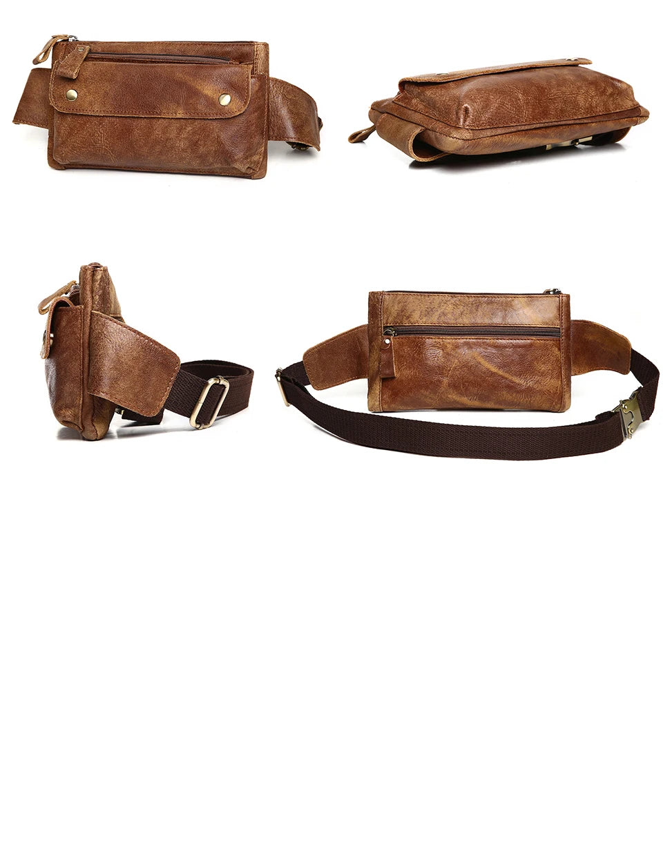 JOYIR Cow Leather Men Waist Bag Vintage Small Fanny Pack Male Belt Pouch Bag Casual Cell Phone Chest Bag for Travel Running -17