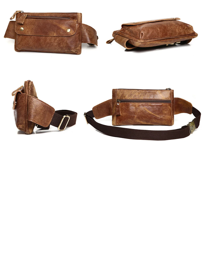 JOYIR Cow Leather Men Waist Bag Vintage Small Fanny Pack Male Belt Pouch Bag Casual Cell Phone Chest Bag for Travel Running -17