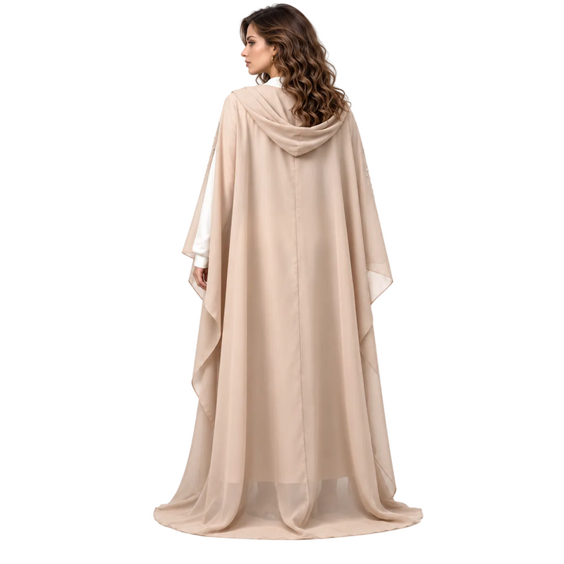 Beige Pearl Embellished Chiffon Luxury Kaftan-4