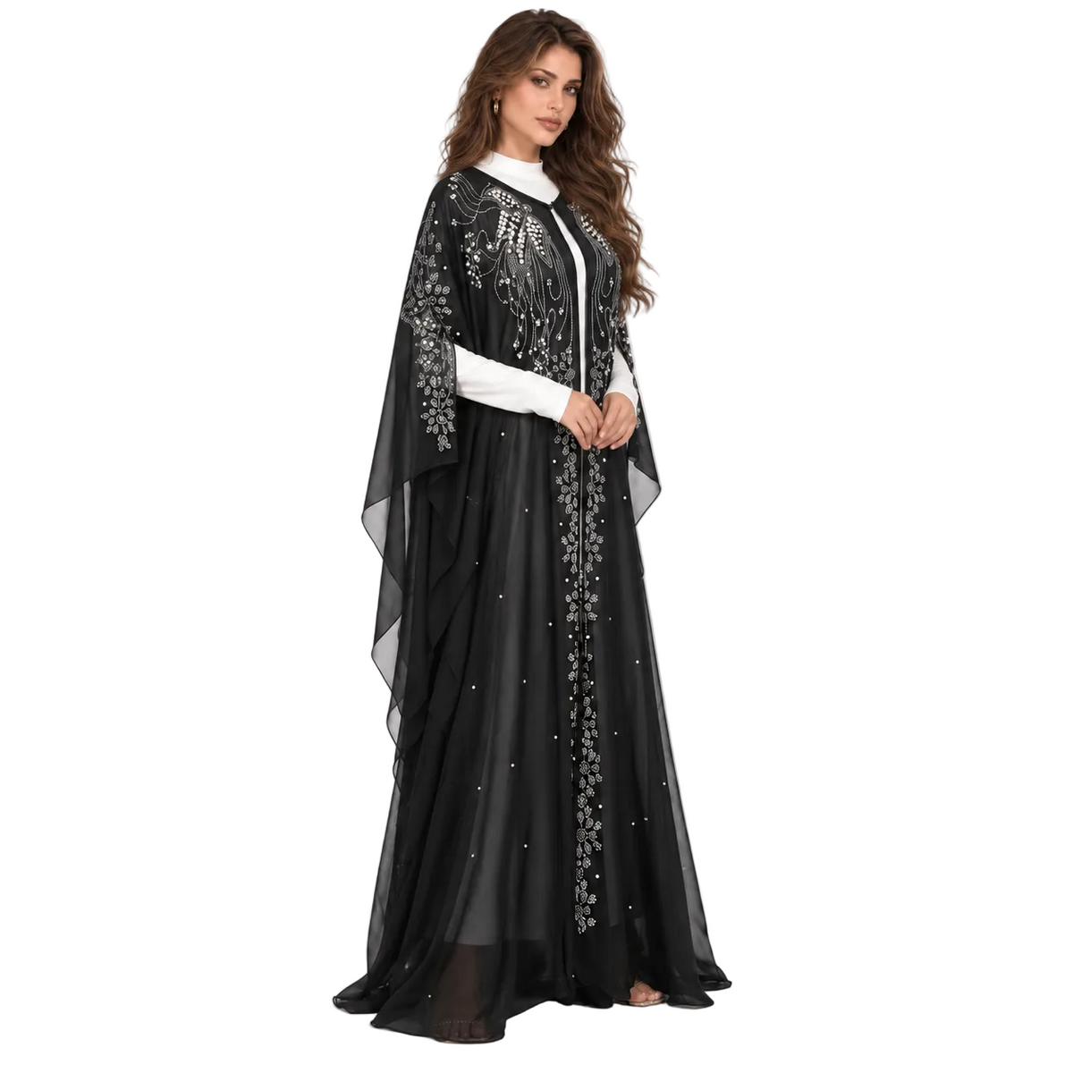 Black Embellished Butterfly Sleeve Elegant Kaftan
