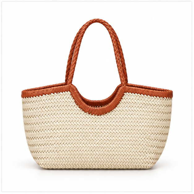 Handwoven Raffia Tote Bag With Handles-4