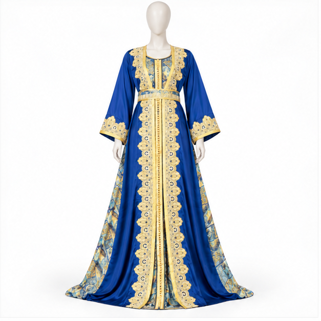 Royal Blue Embroidered Luxury Kaftan Dress-1