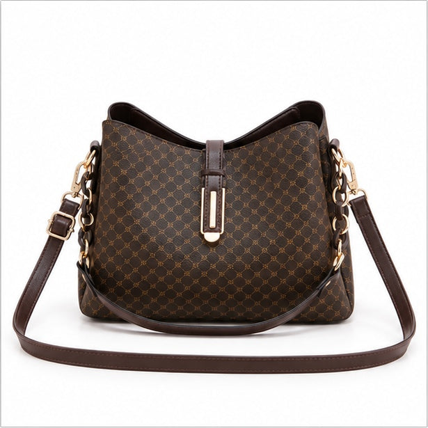 Elegant Coffee Monogram Chain Shoulder Handbag-4