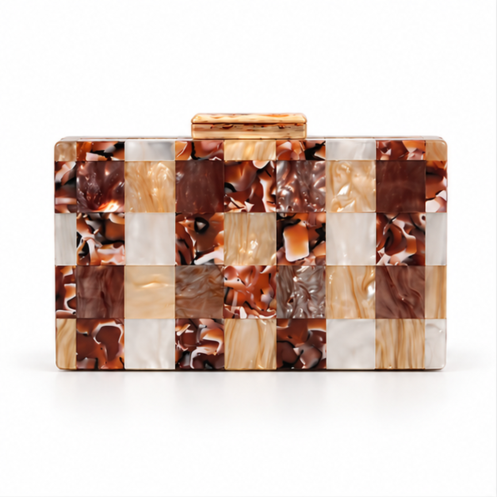 Marble Mosaic Structured Evening Clutch Bag-4